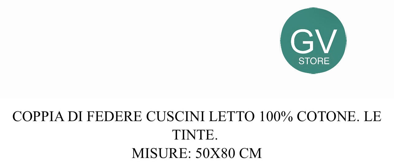 Coppia di federe cuscini letto 100% COTONE 50X80 cm tinta unita guanciale.
